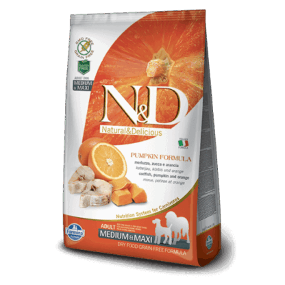 N&D Dog Grain Free tőkehal&narancs sütőtökkel adult medium/maxi kutyatáp